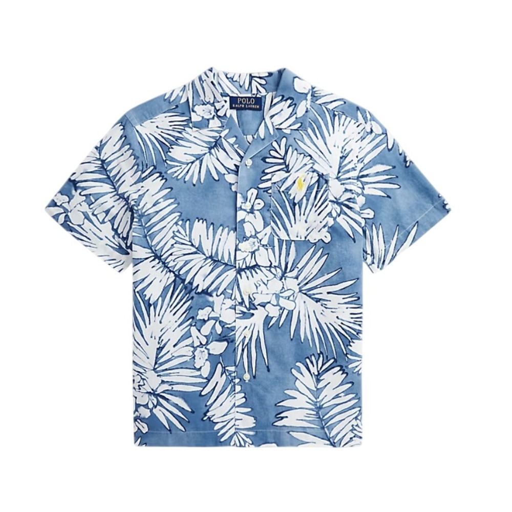 Polo Ralph Lauren Boys L (14-16) Palm Frond Print Cotton Linen Blend Camp Shirt